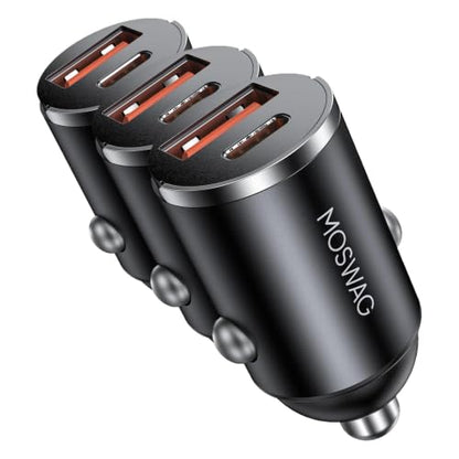 MOSWAG Car Charger, Invisible Cigarette Lighter USB Adapter [All Metal & Mini], 2 Port Car Adapter, QC3.0 Dual Port Cigarette Lighter for iPhone 17 16 Samsung S25 Ultra Piexl 10 and More (Pack of 3) - size: 3 Pack