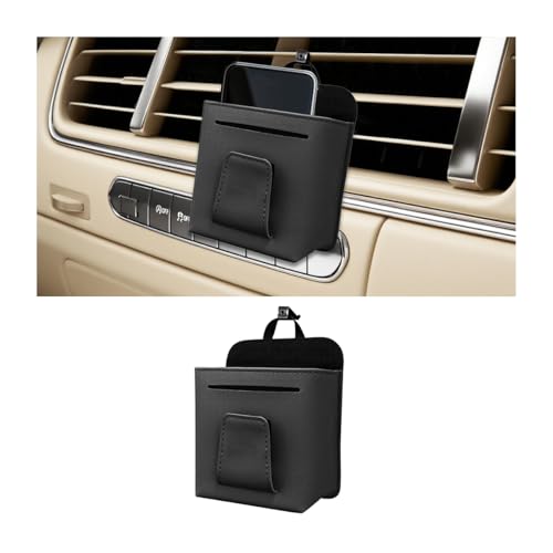 Zpana Car Air Vent Storage Bag, Leather Multifunctional Vehicle Air Outlet Hanging Pouch for Coin Sunglasses Cellphone, Automotive Dash Organizer Pocket, Universal for Sedan, RV, Truck (Black) - color: Black