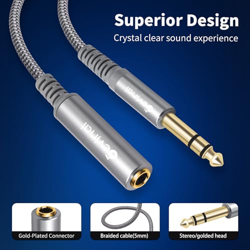 1/4 inch Headphone Extension Cable, 6.35mm TRS Male to Female Stereo Cord, Quarter Inch Guitar Cable Extender, 10ft (3 Meters) - color: Silver 3M/10FT