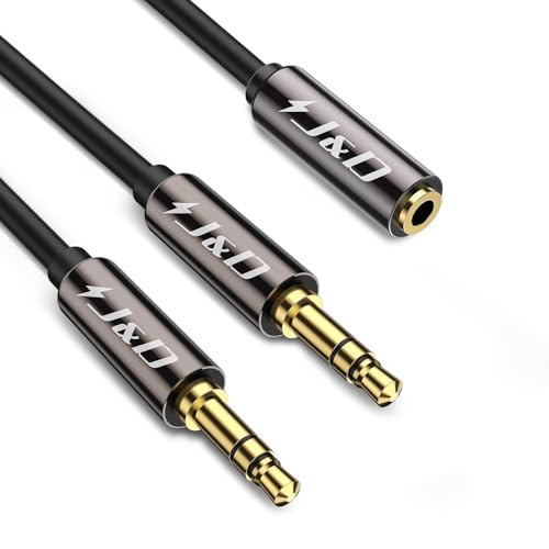 J&D 1/8 Inch TRS Stereo Y Splitter Cable, Gold Plated Copper Shell 3.5mm Female to Dual Male Adapter, Only Suitable for Switching, 0.65 Feet - size: 0.65 Feet