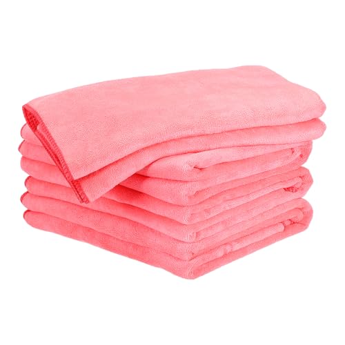 HARFINGTON 4 Pack Microfiber Cleaning Cloth, 63" x 24" Multi-Functional Cleaning Towels Reusable Absorbent Rags for Car Wash Kitchen Household Window Clean, Rose Red - color: Rose Red, size: 63" x 24"