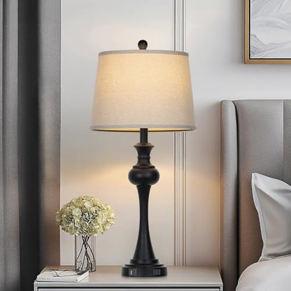 CINSARY Black Table Lamps Set of 2, 29" Bedside Lamps with USB C+A - color: Black-set of 2