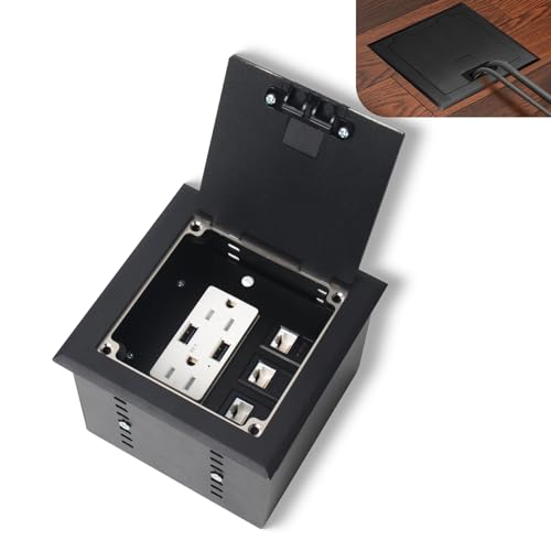 Recessed Flat Hidden Socket Kit with 2 * 15A Receptacle，4.8A*2 USB-A Ports +3-Port RJ45 Datacom Receptacle. Internal Height Adjustable，Corrosive Resistant Hardware,Black - color: Black, size: 15A USB Outlet（A+A）