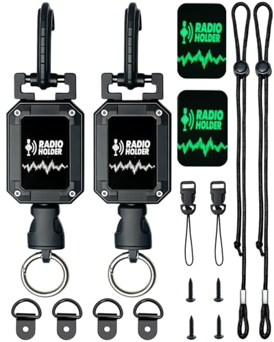 14-PCS Radio Holder Set, 360°Adjustable 28" Retracting with 4 Mounting Screws, 4 Steel D-Loops, 2 Long & 2 Short Ropes, Used in Low-Light Conditions, Easy Install for Truck