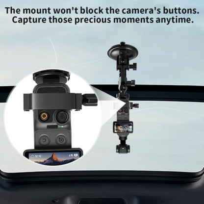 DJI OSMO Pocket 4/3 Suction Cup Mount, Car Windshield Window Dash Holder with Expansion Adapter Compatible with DJI OSMO Pocket 4/3, Insta360 X5 X4, GoPro Hero 13 12 11 10 9, Action 5 Pro 4 and More