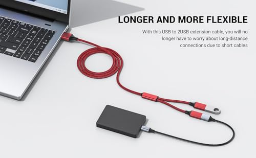 6.6FT USB Splitter 2 in 1 Out, A Male to 2 Female Extension Cable,Red - color: Red, size: 6.6FT