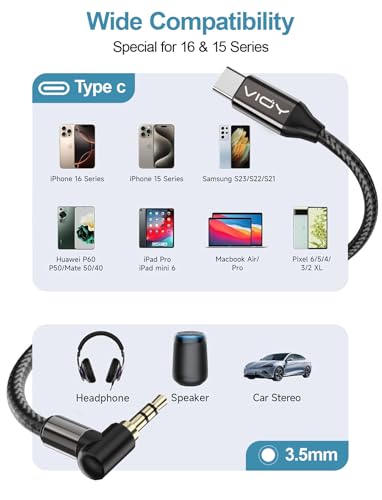VIOY 10 Pack USB C to Aux 6.6 FT, 3.5mm Male Right Angle Aux Cord for Car - size: 6.6FT-10Pack