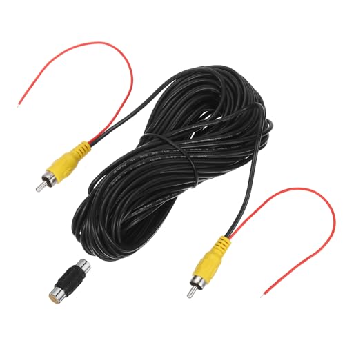 MECCANIXITY Backup Camera RCA Video Cable, 15m/49.2ft RCA Car Rear Reverse Camera Video Extension Cable & Detection Wire for Truck Bus SUV, Male to Male, with Female to Female Coupler - size: 15m/49.2ft