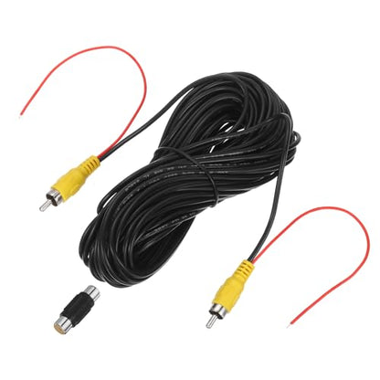 MECCANIXITY Backup Camera RCA Video Cable, 15m/49.2ft RCA Car Rear Reverse Camera Video Extension Cable & Detection Wire for Truck Bus SUV, Male to Male, with Female to Female Coupler - size: 15m/49.2ft