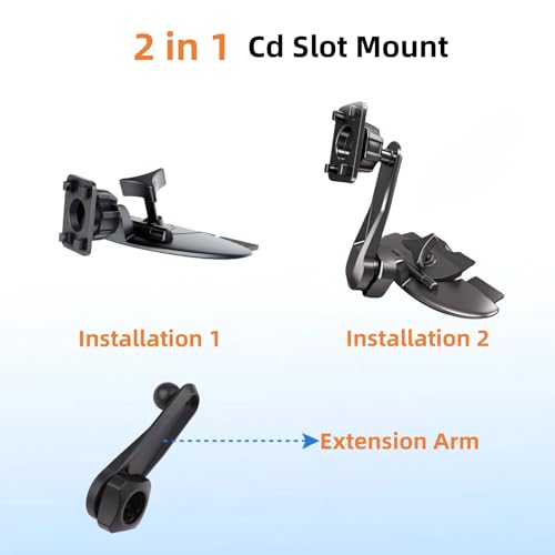 Extended Arm CD Slot Mount for CarPlay Screen Adjustable 360° Rotating Universal Head Compatible with in-Car Monitors CD Slot CarPlay Mount for 7" 9" 10.26" Portable Car Stereo Cd Bracket