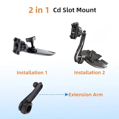 Extended Arm CD Slot Mount for CarPlay Screen Adjustable 360° Rotating Universal Head Compatible with in-Car Monitors CD Slot CarPlay Mount for 7" 9" 10.26" Portable Car Stereo Cd Bracket