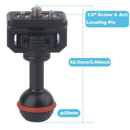 20mm Ball to 1/4"-20 Camera Screw Adapter for Bulletpoint Mounting Solutions and Camera Rigs, Compatible with SmallRig Camera Cages, Magic Arms, with ARRI Retractable Locating Pins