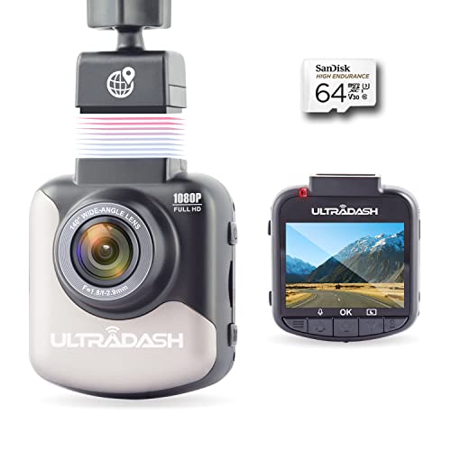 Dash Cam UltraDash C1 GPS + 64GB High Endurance Micro SD Card Bundle - Magnetic Charging Mount, HDR High-end Night Image Sensor, F1.8 140 Degree Wide Angle Lens, G-Sensor, 2" LCD, Super Capacitor - style: 64GB / UltraDash C1 w/ GPS Logger