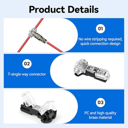 20 Pcs T-Tap Wire Connectors, 3-Way 1-Pin, 18-22 AWG - color: 1 PIN