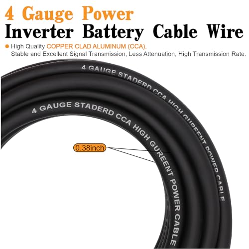 AWG 4 Gauge Wire Kit,Battery Cable,CCA Copper Clad Aluminum 50FT Black/Red with 4ga lugs,10-in Cable Cutter and Heat Shrink Tube for Power/Ground,Car Audio Speaker,Amp Wiring kit - color: W/ Cutter