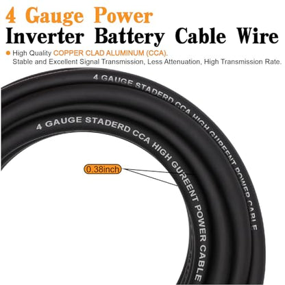 AWG 4 Gauge Wire Kit,Battery Cable,CCA Copper Clad Aluminum 50FT Black/Red with 4ga lugs,10-in Cable Cutter and Heat Shrink Tube for Power/Ground,Car Audio Speaker,Amp Wiring kit - color: W/ Cutter