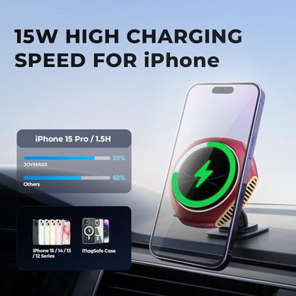 JOYMASS for MagSafe Car Mount Charger, 15W Zinc Alloy Fast Charging Magnetic Wireless Car Charger Phone Holders for Your Car Fits for iPhone 15 Pro Max Plus 14 13 12 Mini MagSafe Case - Red - color: RED