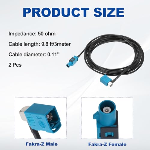 uxcell 2Pcs Antenna Extension Cable, 9.8ft/3meter Longer Fakra-Z Male to Right Angle Fakra-Z Female RF Coax Cable for Car Stereo Head Unit GPS Navigation FM AM Radio RG174 - size: 9.8ft/3.0m