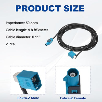 uxcell 2Pcs Antenna Extension Cable, 9.8ft/3meter Longer Fakra-Z Male to Right Angle Fakra-Z Female RF Coax Cable for Car Stereo Head Unit GPS Navigation FM AM Radio RG174 - size: 9.8ft/3.0m