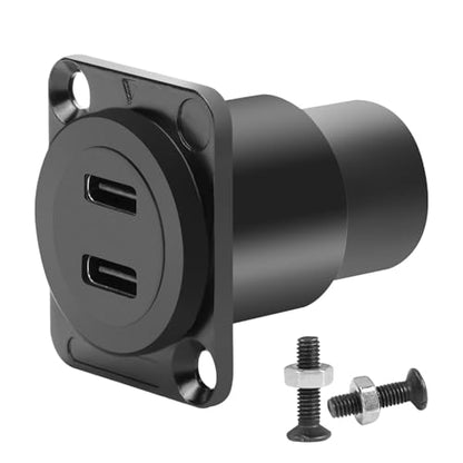 QIANRENON Dual USB C 3.1 Panel Mount Adapter - 10Gbps Female to Female Data Charging Connector, Feedthrough Bulkhead Mount Socket for D Type/XLR Panel