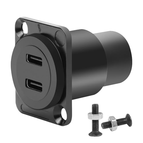 QIANRENON Dual USB C 3.1 Panel Mount Adapter - 10Gbps Female to Female Data Charging Connector, Feedthrough Bulkhead Mount Socket for D Type/XLR Panel