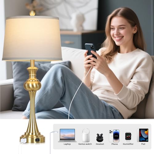 CINSARY Gold Table Lamps Set of 2, 29" Bedside Lamps for with USB C+A - color: Gold-set of 2