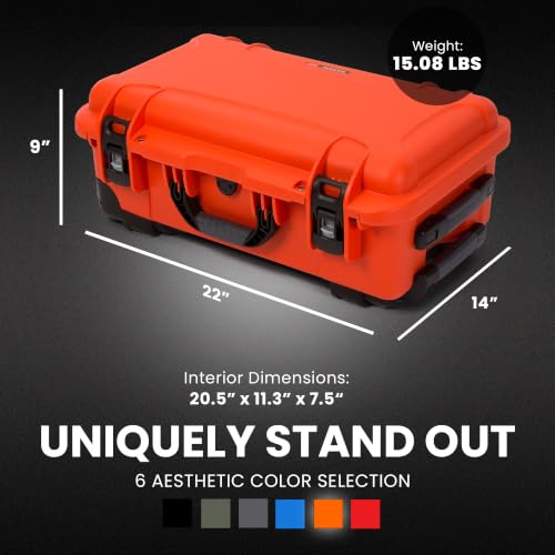 NANUK 935 Hard Case with Cubed Foam – Waterproof Protective Equipment Case with Wheels, 22” x 14” x 9” – Dustproof and Impact Resistant, Airline Carry-On Approved – Orange - color: Orange, style: Cubed Foam With Lid Organizer