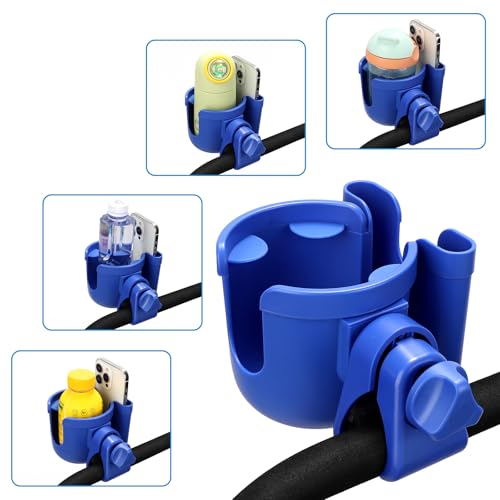 Accmor Stroller Cup Holder with Phone Holder, Bike Cup Holder, Universal Cup Holder for Uppababy Nuna Strollers, 2-in-1 Drinks Holder for Walker, Wheelchair, Scooter - color: All Dark Blue & All Dark Blue