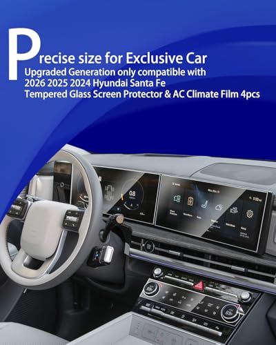4pcs 2026 2025 Hyundai Santa Fe Tempered Glass Screen Protector & AC Climate Film for 2025 2024 Hyundai Santa Fe SE SEL XRT Limited Calligraphy Hybrid Dual 12.3Inch Screen Protector Touchscreen - size: santa fe spilt glass protector 12.3inch