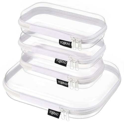 YQBRAO 4피스 투명 하드 쉘 지퍼 케이스 세트, 1M 3S, 화이트 - color: 화이트., size: M+3S