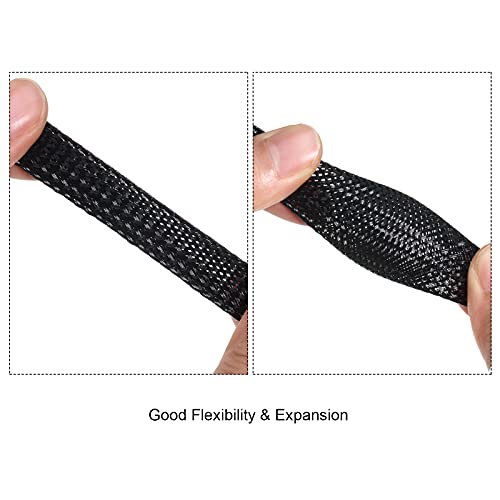 Boao 50ft PET Expandable Braided Cable Sleeve, Wire Loom Braid Sleeving with 127 Pieces Shrink Tube for Audio Video and Other Home Device Cable Automotive Wire(1 Inch, 1/4 Inch, 1/2 Inch,Black) - color: Black, size: 1 Inch, 1/4 Inch, 1/2 Inch