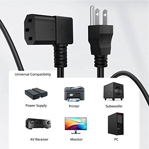 TNP Universal 90 Degree Power Cord NEMA 5-15P to IEC320 C13 Power Cord UL 15A 125V 18AWG Right Angle Computer Power Cable Heavy Duty NEMA to IEC Cable Plug for TV, PC, Computer, Printer (15 Ft, Black) - size: 15FT