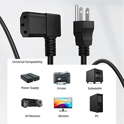 TNP Universal 90 Degree Power Cord NEMA 5-15P to IEC320 C13 Power Cord UL 15A 125V 18AWG Right Angle Computer Power Cable Heavy Duty NEMA to IEC Cable Plug for TV, PC, Computer, Printer (15 Ft, Black) - size: 15FT