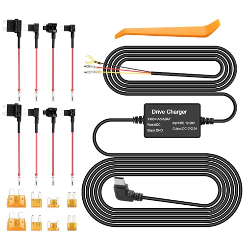 Dash Cam Hardwire Kit with USB C Interface, 12V-28V to 5V, 9.8FT Cable