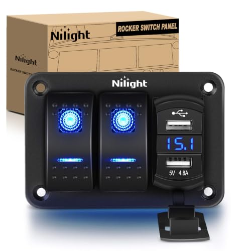 Nilight - 90116C 2 Gang Rocker Switch Panel with 4.8 Amp Dual USB Charger Voltmeter Waterproof 12V-24V DC Rocker Switch with Night Glow Stickers for CarsTrucks Boats RVs,Blue - color: Blue, size: 3 Gang Dual USB