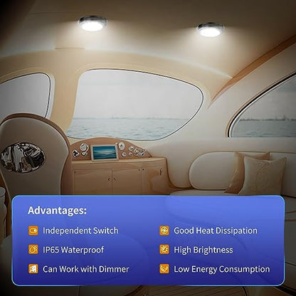 RVZONE 12V Marine Boat Dome Light,7" Stainless Steel LED Cabin Light - size: 7 Inch Stainless Steel Base/White & Red Light