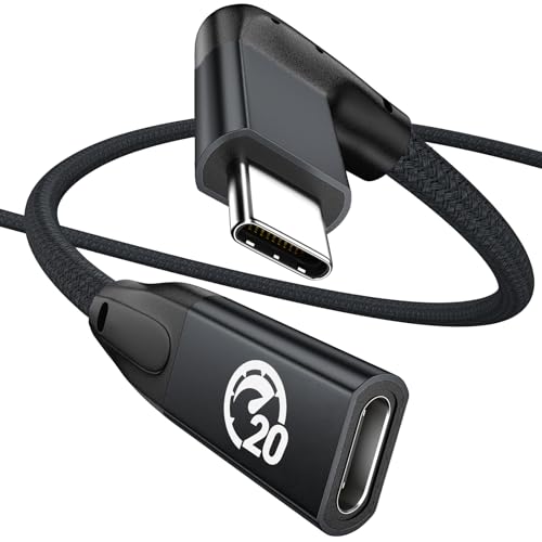 Right Angle USB C Extension Cable 1.6FT, USB-C 3.2 Male to Female Cable - color: BLACK, size: 1.6FT