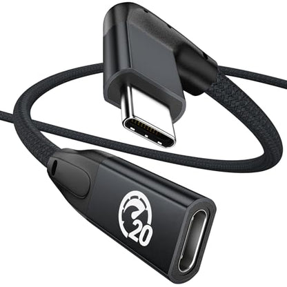 Right Angle USB C Extension Cable 1.6FT, USB-C 3.2 Male to Female Cable - color: BLACK, size: 1.6FT
