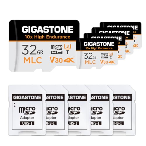 [10x High Endurance] GIGASTONE Industrial 32GB MLC Micro SD Card 5-Pack, 4K Video Recording, Security Cam, Dash Cam, Surveillance Compatible 95MB/s, U3 C10, with Adapter [5-Yrs Free Data Recovery] - color: 32GB High Endurance 5-Pack