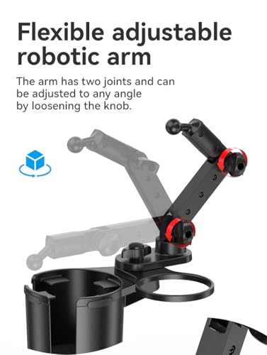Car Phone Holder with Cup Holder Mount, 2 in 1 Universal Cup Holder Expander Adjustable Base with Phone Mount, Long Adjustable Arm with 360°Rotation Cup Holder ，Compatible with All Smartphones，Black