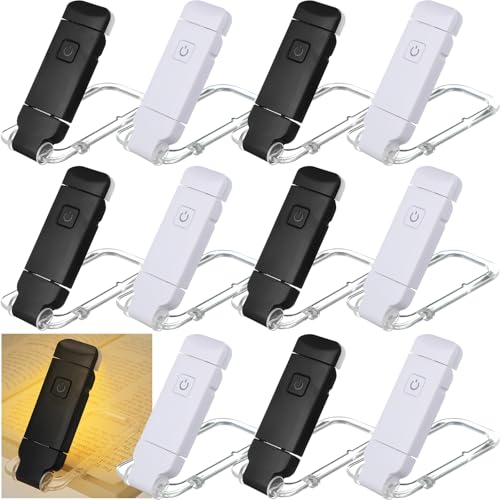 Retisee 12 Pack USB Rechargeable Book Light for Reading in Bed Foldable Clip on LED Booklight 3 Amber Colors &2 Brightness Dimmable Long Lasting Portable Bookmark Lamp for Book Lovers