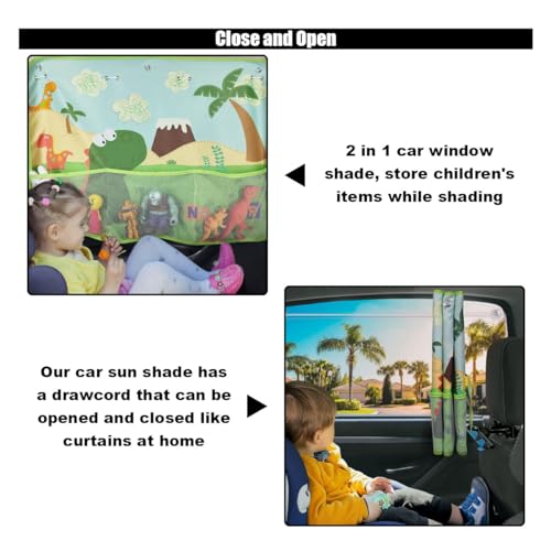 GLSOWEE Car Window Shade for Baby, Blackout Car Window Curtain, Dinosaurs - color: Green-Dinosaurs