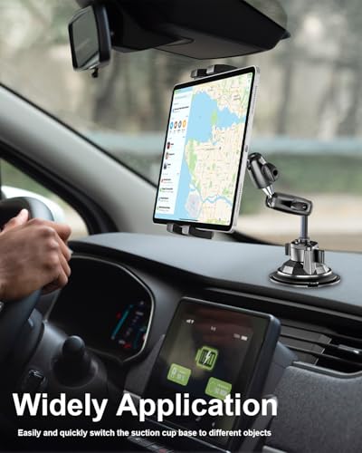 Tablet Holder for Car Truck - [Strong Suction Cup] Heavy Duty Dashboard Windshield Tablet Mount for Car with Adjustable Metal Arm for 4.7-13" iPad Pro Air Mini, Galaxy Tab, Z Fold, Fire, iPhone