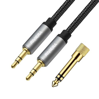 RIVIERA 6.0FT/1.8M Audio Cable 3.5mm 1/8" TRS to 3.5mm 1/8" TRS Braided Sheild Pure Copper Wire and 24K Gold Plated Low Noise Cable with Braided Nylon Jacket for Digital Players & Musical Instruments - color: Dual 1/8 TRS Black, size: 6FT/1.8M