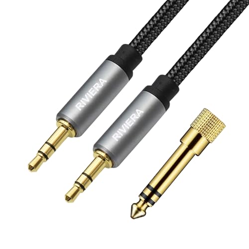 RIVIERA 20FT/6.0M Audio Cable 3.5mm 1/8" TRS to 3.5mm 1/8" TRS Braided Sheild Pure Copper Wire and 24K Gold Plated Low Noise Cable with Braided Nylon Jacket for Digital Players & Musical Instruments - color: Dual 1/8 TRS Black, size: 20FT/6.0M