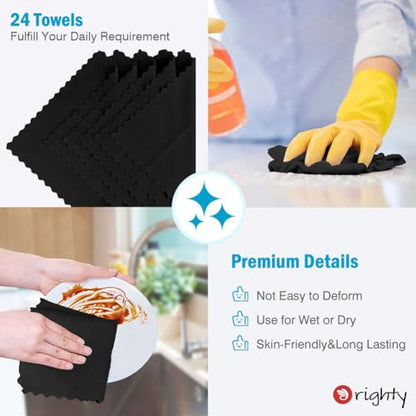 Orighty Microfiber Cleaning Cloth - 24 Pack, Black Cleaning Rags 12x11 inch - color: Black, size: 24 Pack