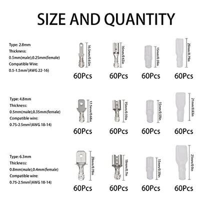 720Pcs 2.8/4.8/6.3mm Quick Splice Male Female Wire Spade Connector Crimp Terminal Block Assortment Kit with Insulating Sleeve for Electrical Wiring Car Audio Speaker