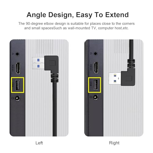 Oxsubor SuperSpeed USB 3.0 Male to Female Extension Data Cable Left and Right Angle 2PCS (20CM,8IN)