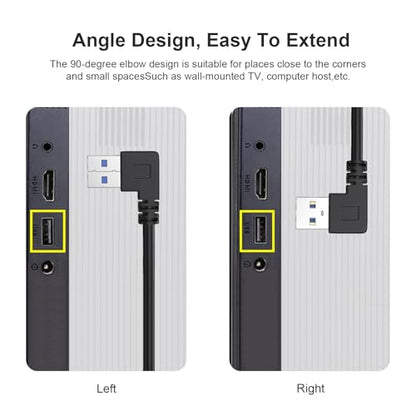 Oxsubor SuperSpeed USB 3.0 Male to Female Extension Data Cable Left and Right Angle 2PCS (20CM,8IN)