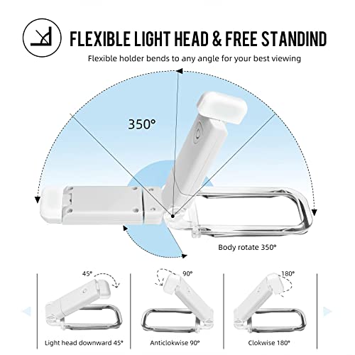 EGWASER Book Reading Light, Portable USB Rechargeable LED Clip on Book Lights for Reading in Bed, 3 Brightness Adjustable Dimmable Bookmark Light for Eye-Protection, Reading Lamp (White) - color: 1-Pack White